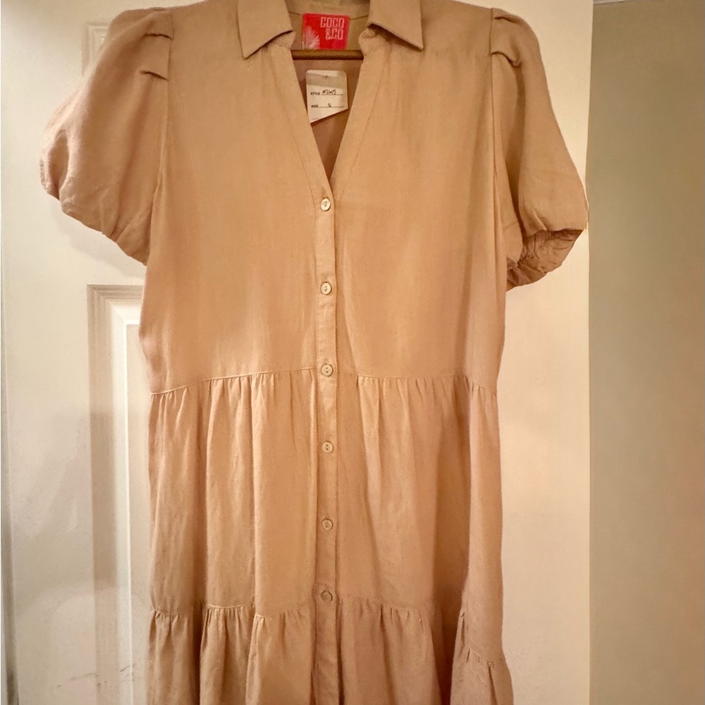 Chic Tan Midi Dress with Button Detail